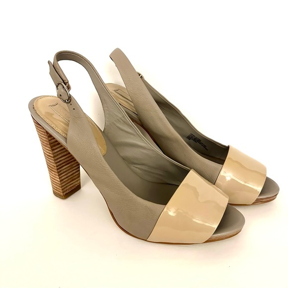 Banana Republic Gray and Cream Sling Back Heel Open Toe Size 9.5 - Picture 1 of 11